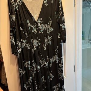 torrid Black Maxi Dress with Teal Floral Embroidery